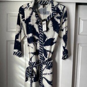 BCBGMaxAzria Navy & Ivory Wrap Dress Medium